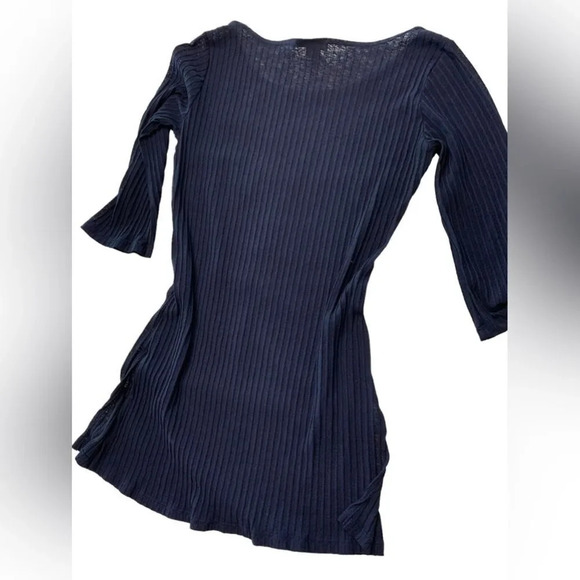J. Valdi Women's Navy Blue Ribbed 3/4 Sleeve‎ Dress - Picture 2 of 5